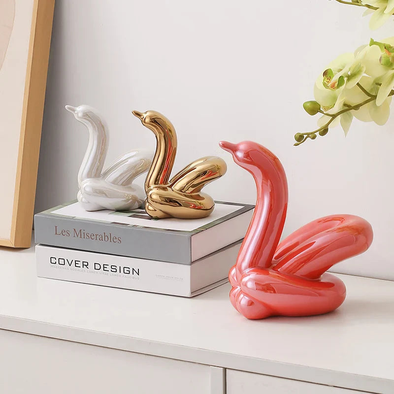 Nordic Ceramic Swan Sculpture Elegant Animal Figurine Home Decor