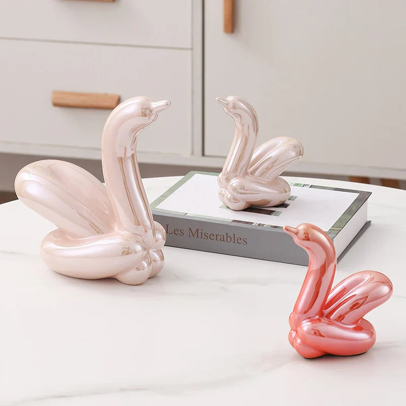 Nordic Ceramic Swan Sculpture Elegant Animal Figurine Home Decor
