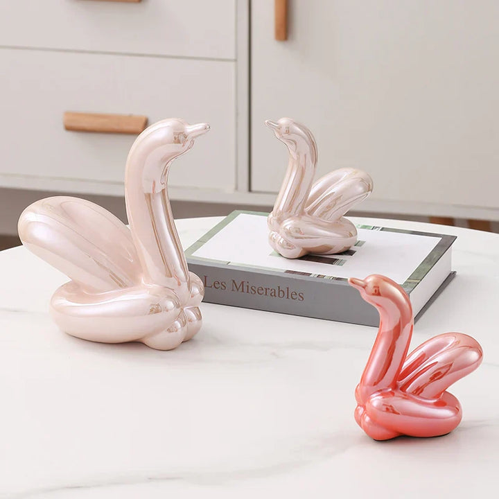 Nordic Ceramic Swan Sculpture Elegant Animal Figurine Home Decor