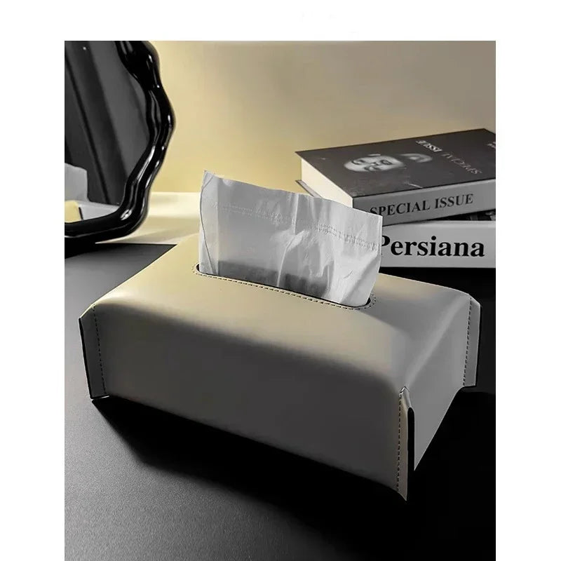 Woven Leather Tissue Box Holder Luxury Napkin Case Home Decor