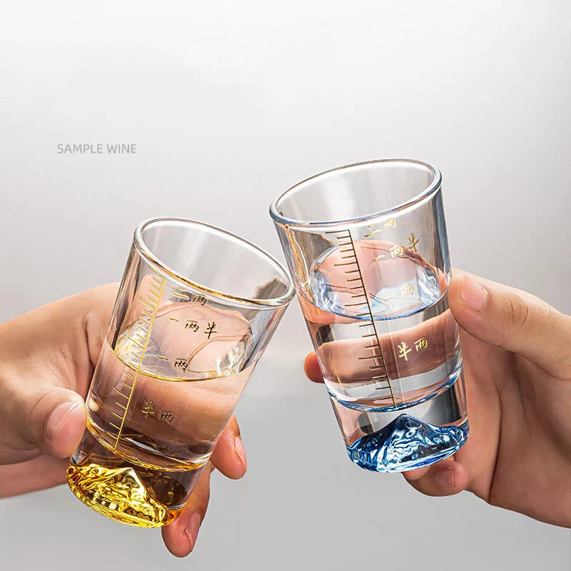 DecorBites™ Clear Glass Liquor Cup Set 2oz Chinese Spirit Drinking Glasses with Graduated Line