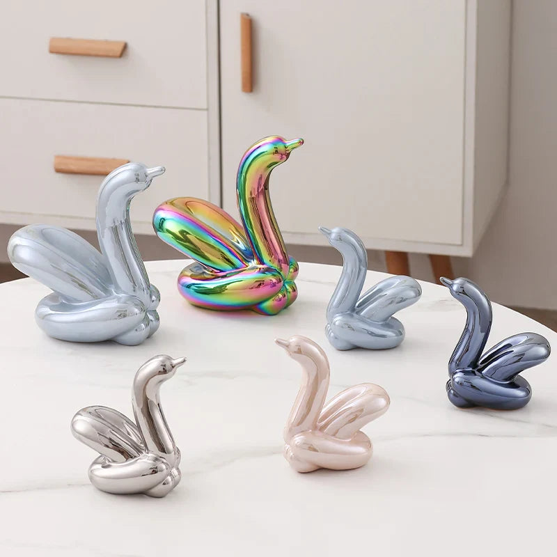 Nordic Ceramic Swan Sculpture Elegant Animal Figurine Home Decor