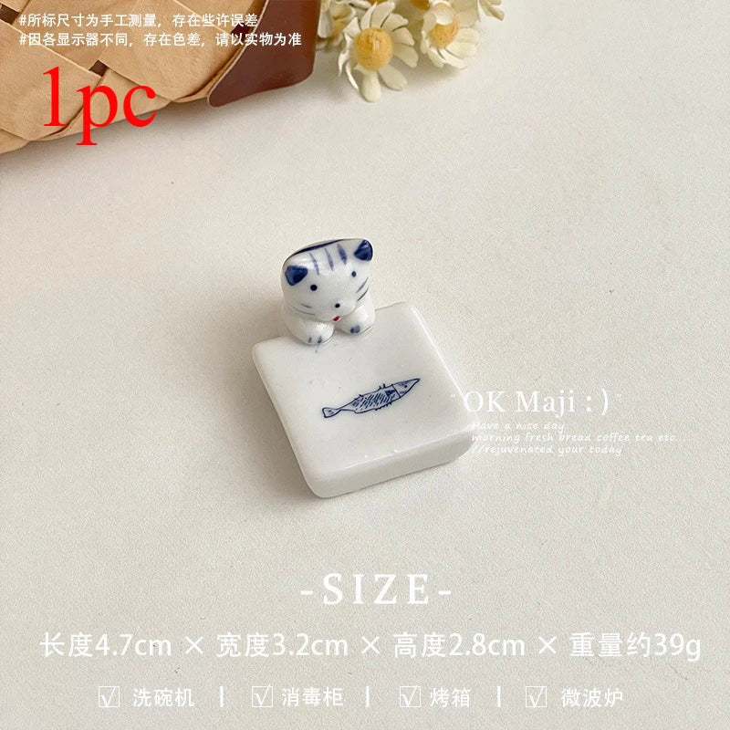 Kawaii Cat Dog Chopstick Holder Ceramic Tableware Rest Kitchen Decor
