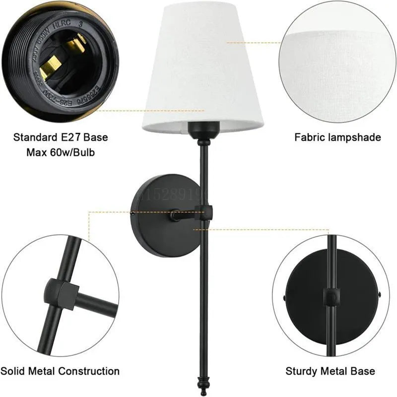 Modern LED Wall Lamp Bathroom Mirror Light Cloth Shade Sconce