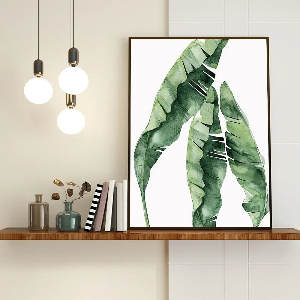 Nordic Green Plants Canvas Monstera Fern Banana Leaf Wall Art