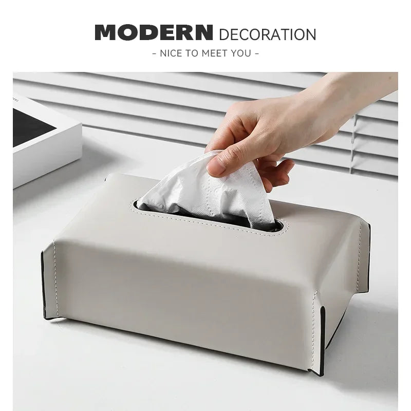 Woven Leather Tissue Box Holder Luxury Napkin Case Home Decor