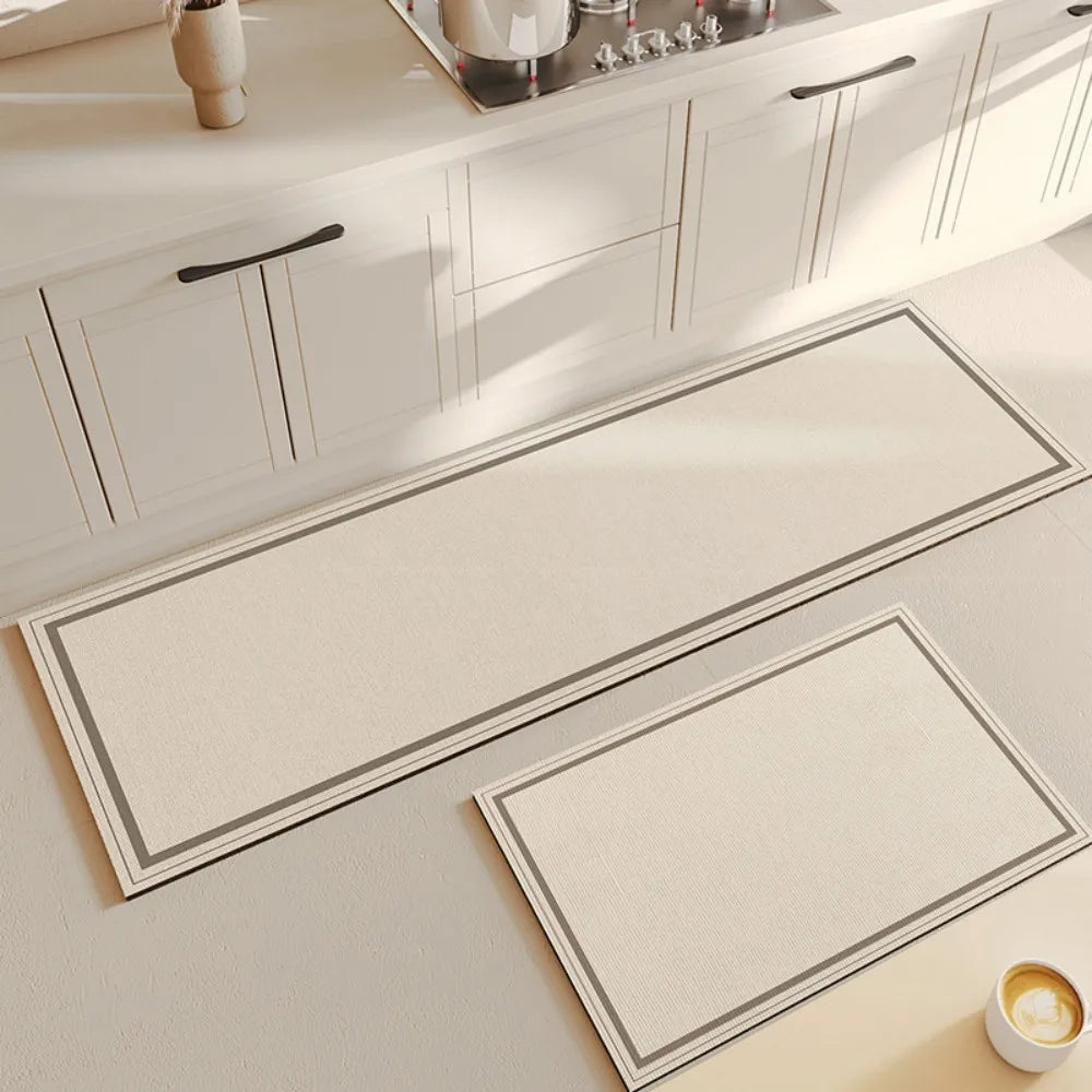 2PC Light Beige Kitchen Floor Mats Non Slip Absorbent Set
