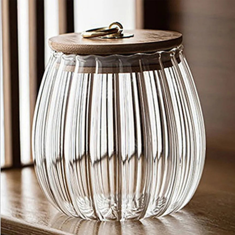 DecorBites™ Glass Airtight Canister with Wooden Lid | Stylish Kitchen Storage Solution