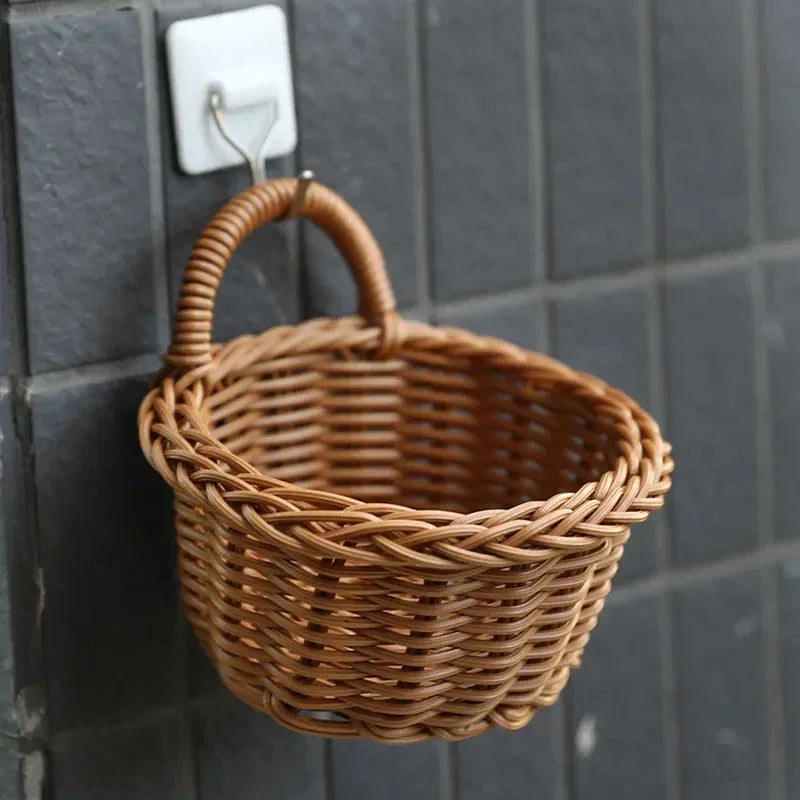 Wall Mounted Woven Vegetable Fruit Basket Kitchen Storage Home Decor