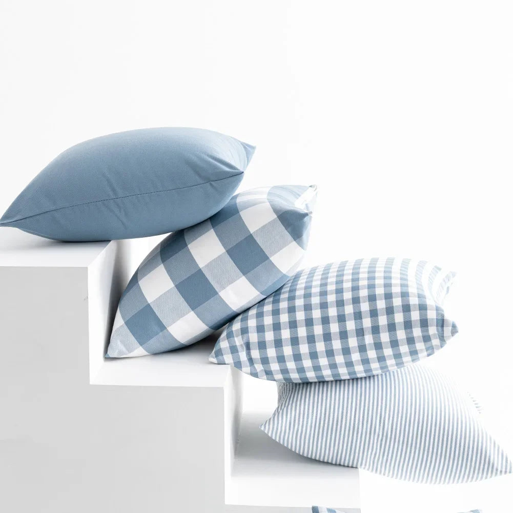 1PC Light Blue Plaid Baby Pillow Cover Sofa Home Decor