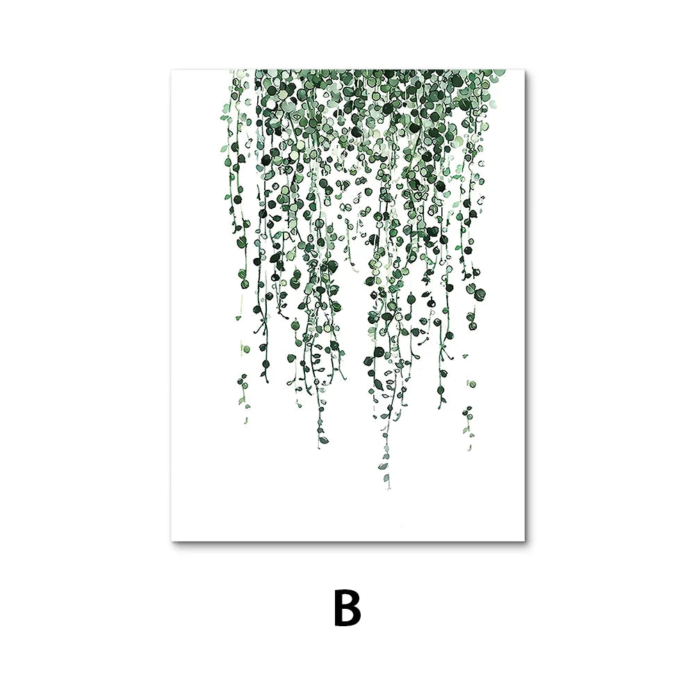 Nordic Green Plants Canvas Monstera Fern Banana Leaf Wall Art
