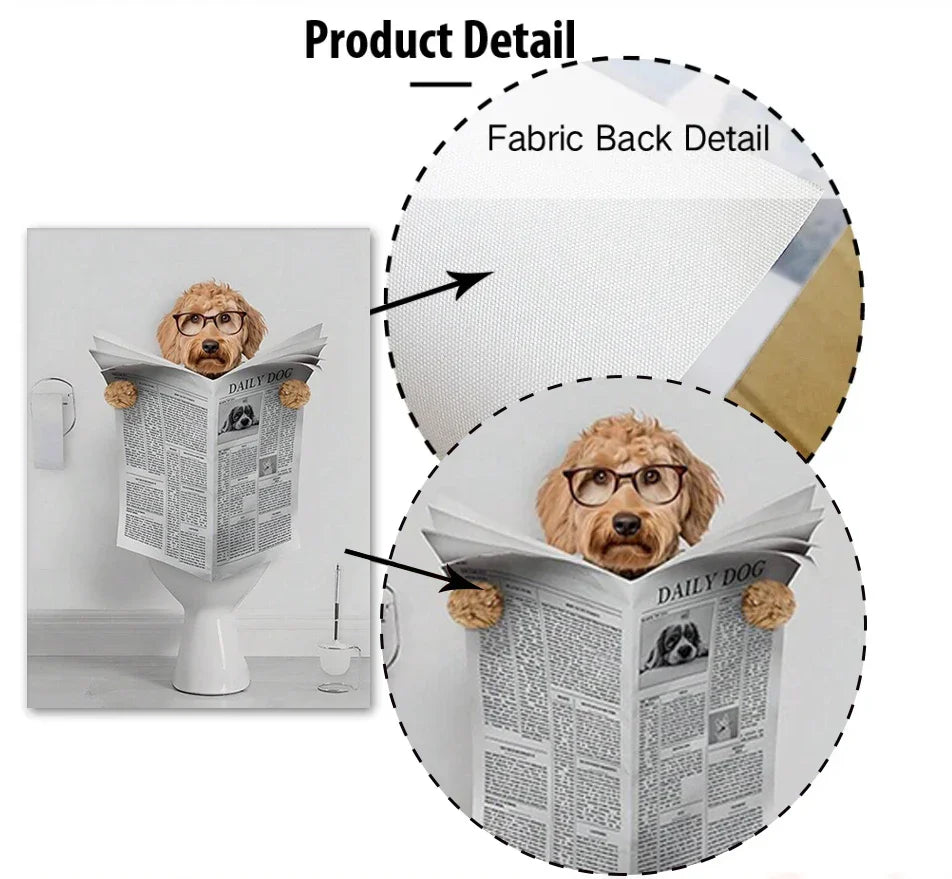 Funny Dachshund Toilet Reading Canvas Wall Art Bathroom Decor