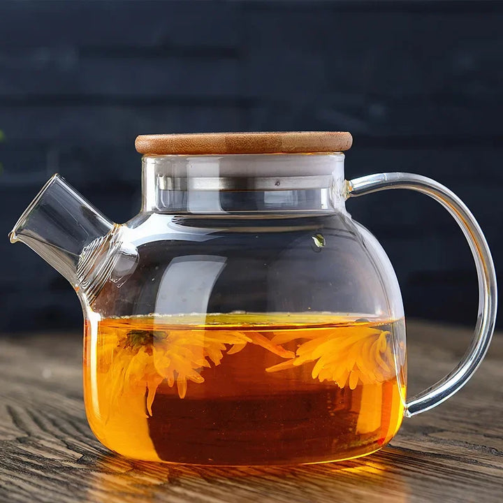 DecorBites™ Glass Teapot with Infuser for Tea Brewing - 1000ml Heat Resistant Water Pot