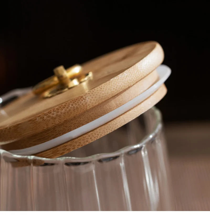 DecorBites™ Glass Airtight Canister with Wooden Lid | Stylish Kitchen Storage Solution