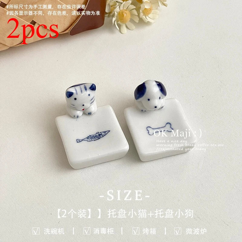 Kawaii Cat Dog Chopstick Holder Ceramic Tableware Rest Kitchen Decor