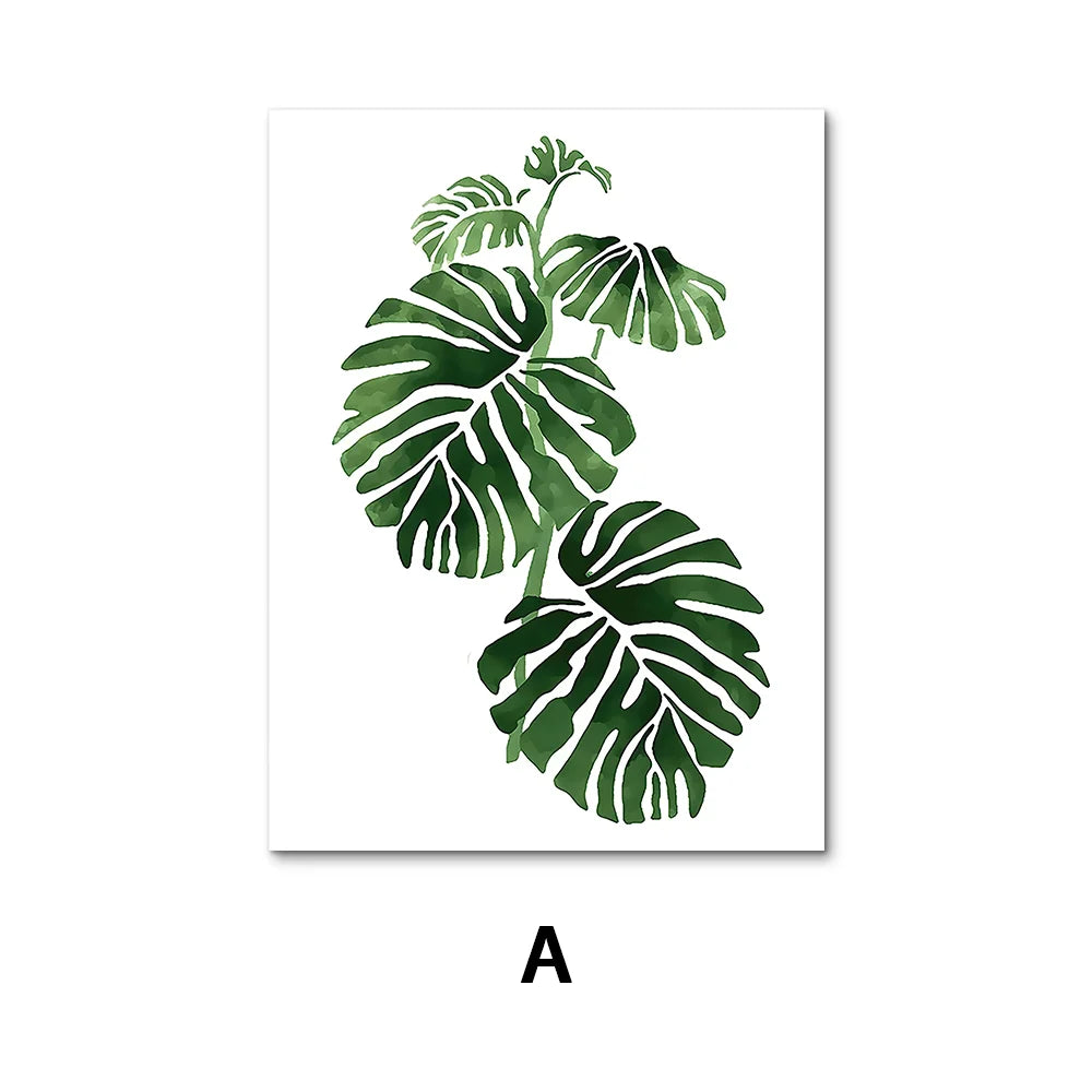 Nordic Green Plants Canvas Monstera Fern Banana Leaf Wall Art