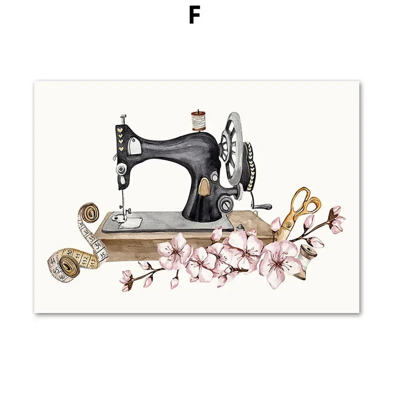 Bohemian Sewing Machine Women Fashion Canvas Wall Art Home Decor