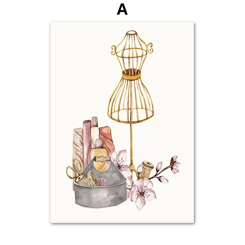Bohemian Sewing Machine Women Fashion Canvas Wall Art Home Decor