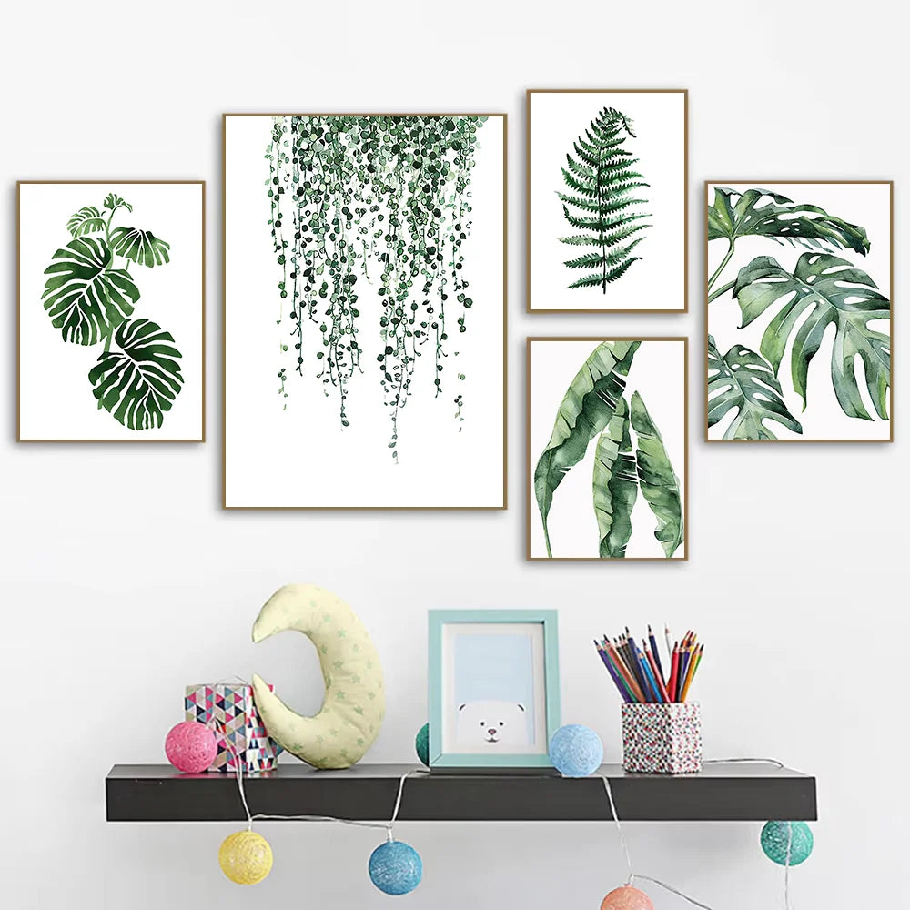 Nordic Green Plants Canvas Monstera Fern Banana Leaf Wall Art