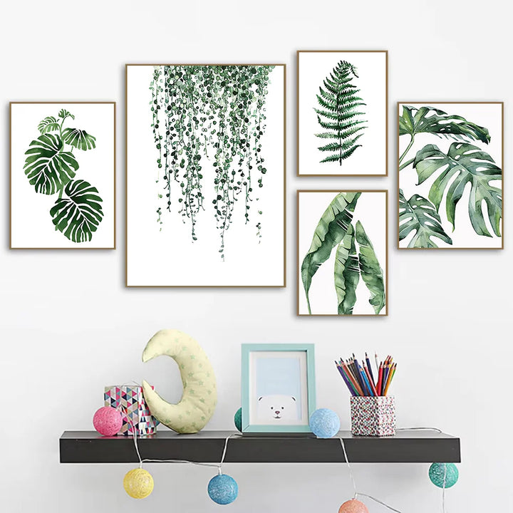Nordic Green Plants Canvas Monstera Fern Banana Leaf Wall Art
