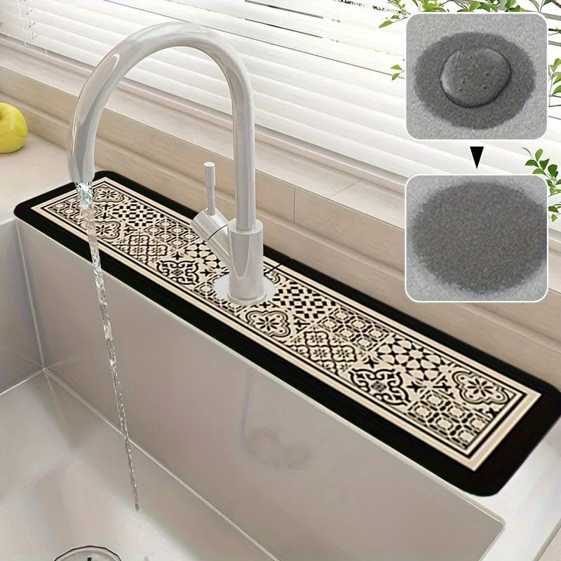 Retro Sink Splash Proof Faucet Mat Absorbent Waterproof Kitchen Bathroom
