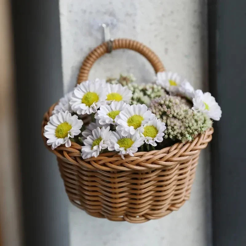 Wall Mounted Woven Vegetable Fruit Basket Kitchen Storage Home Decor
