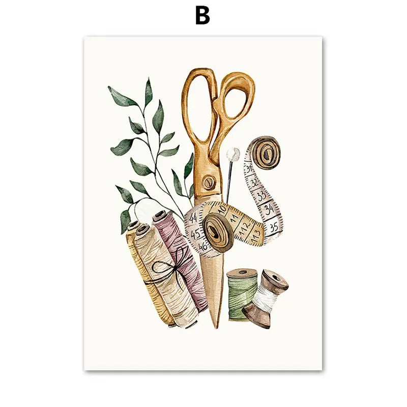 Bohemian Sewing Machine Women Fashion Canvas Wall Art Home Decor