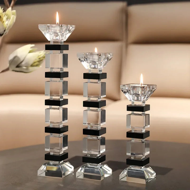 DecorBites™ Geometric Glass Candle Holder Block Design Home Decor Accessory