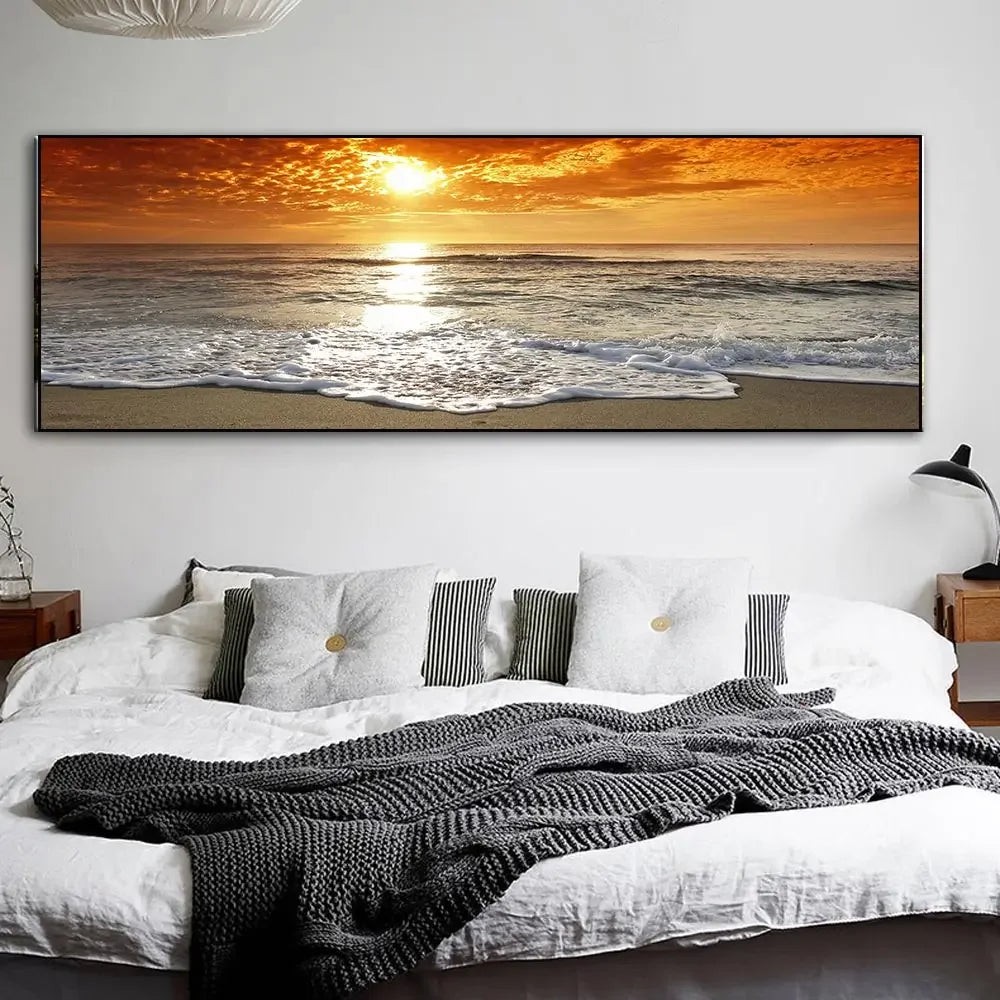 Modern Minimalist Seaside Goldenwood Bridge Landscape Canvas Wall Art Decor