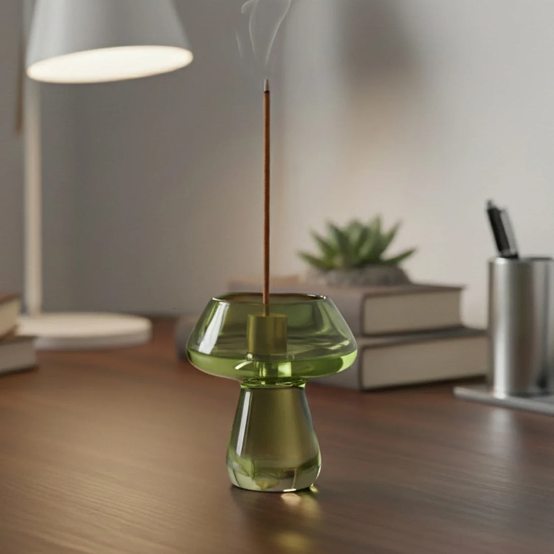 Glass Mushroom Incense Burner Brass Nine Hole Holder Home Decor