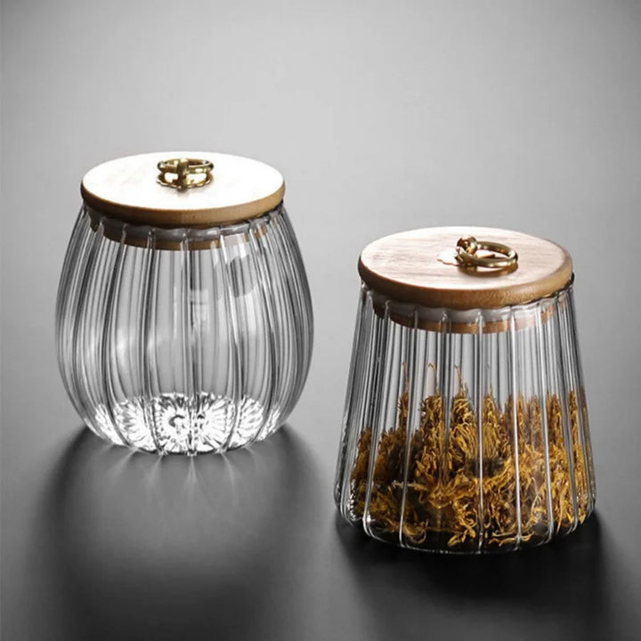 DecorBites™ Glass Airtight Canister with Wooden Lid | Stylish Kitchen Storage Solution