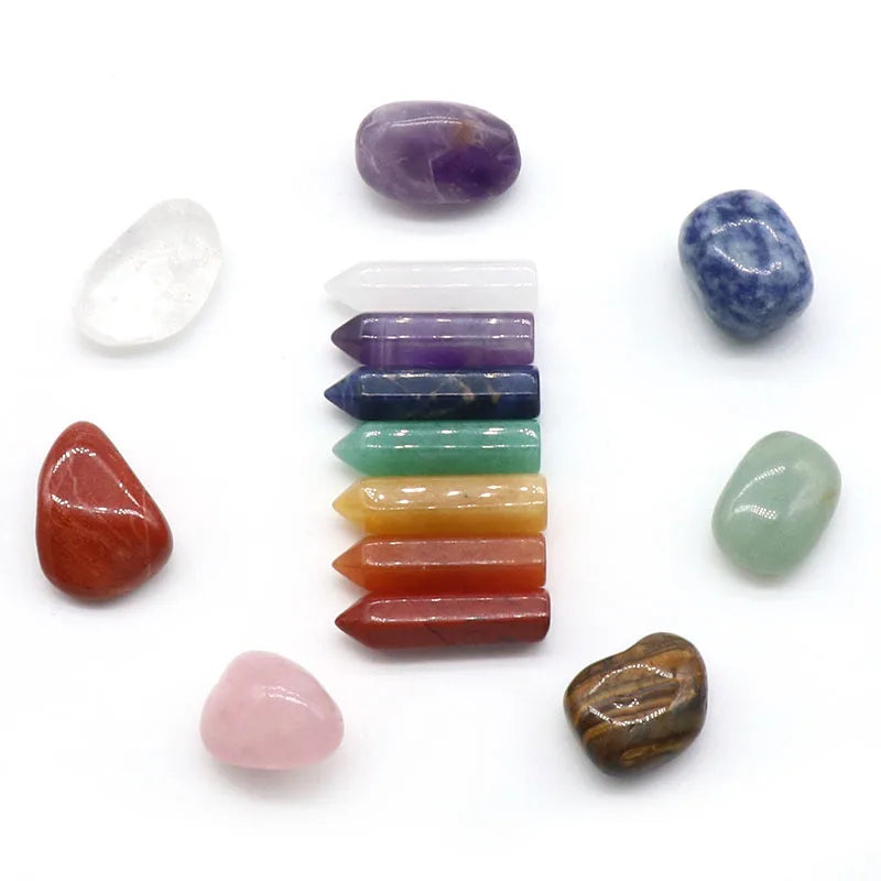 14PCS Natural Stone Chakra Reiki Healing Quartz Gemstone Decor Set