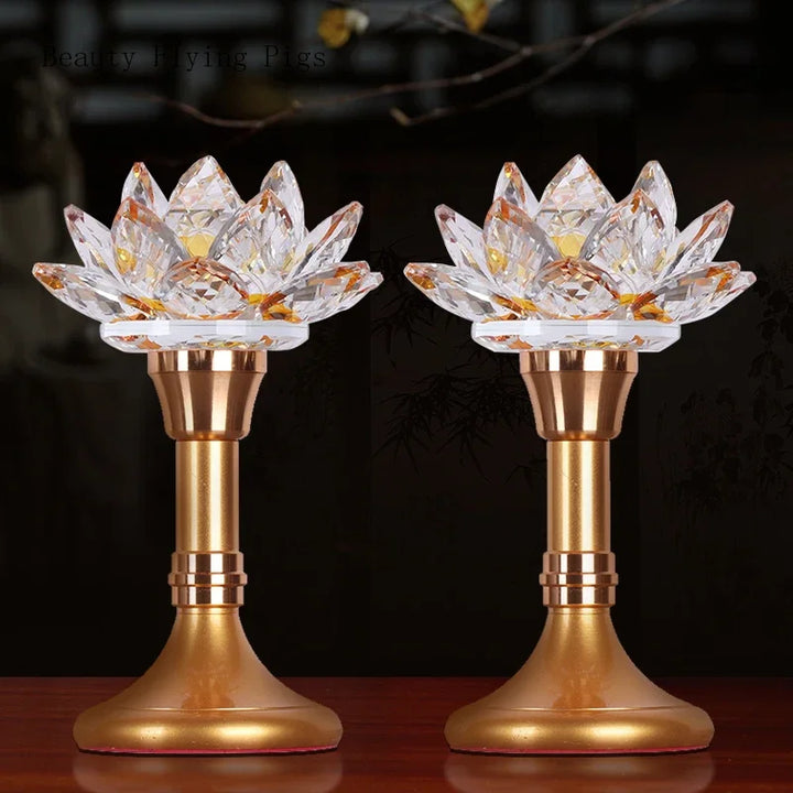 Colorful Glass Lotus Simulated Candlestick, Feng Shui Peace and Love