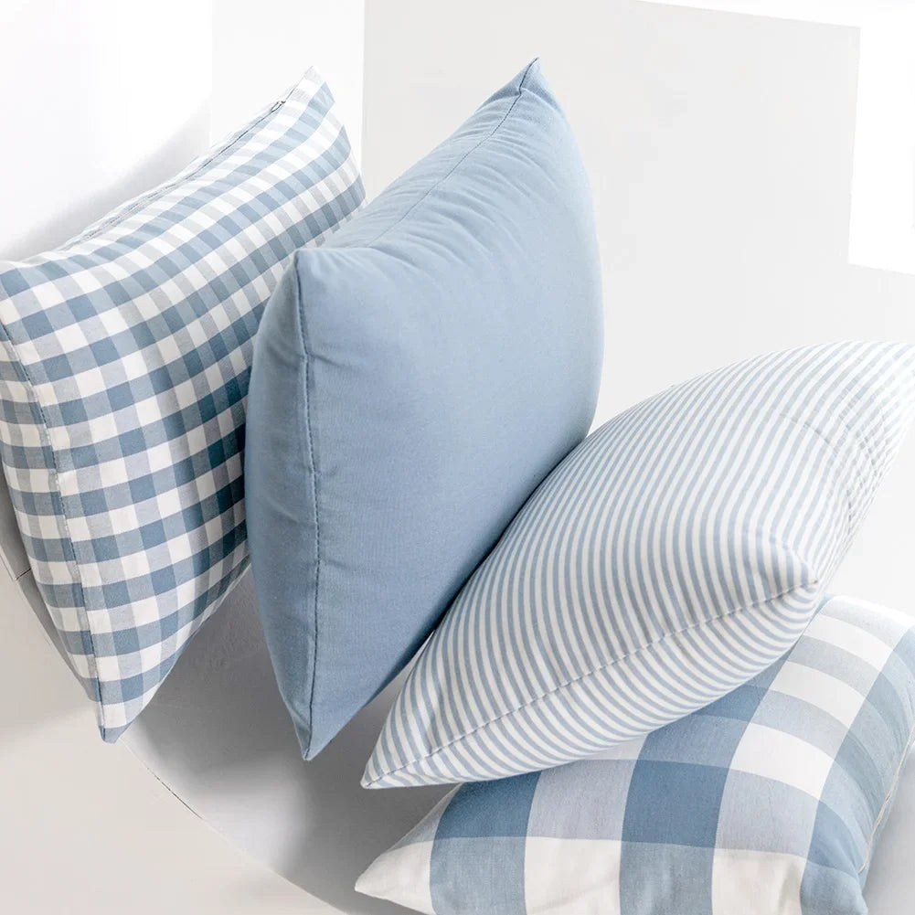 1PC Light Blue Plaid Baby Pillow Cover Sofa Home Decor