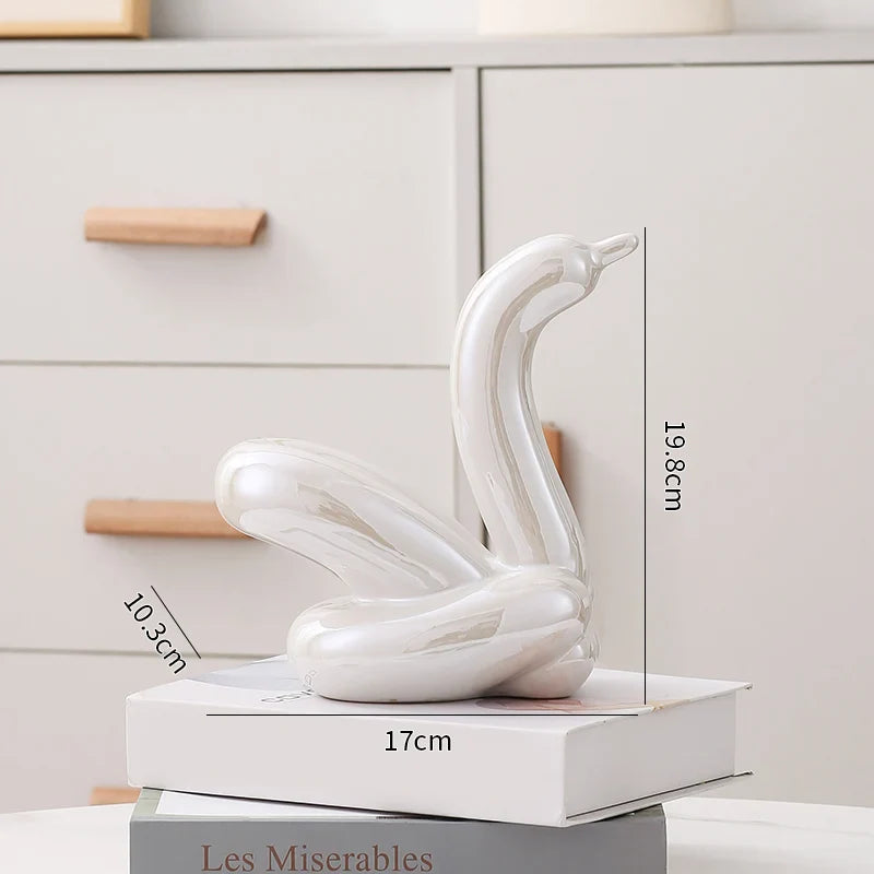 Nordic Ceramic Swan Sculpture Elegant Animal Figurine Home Decor