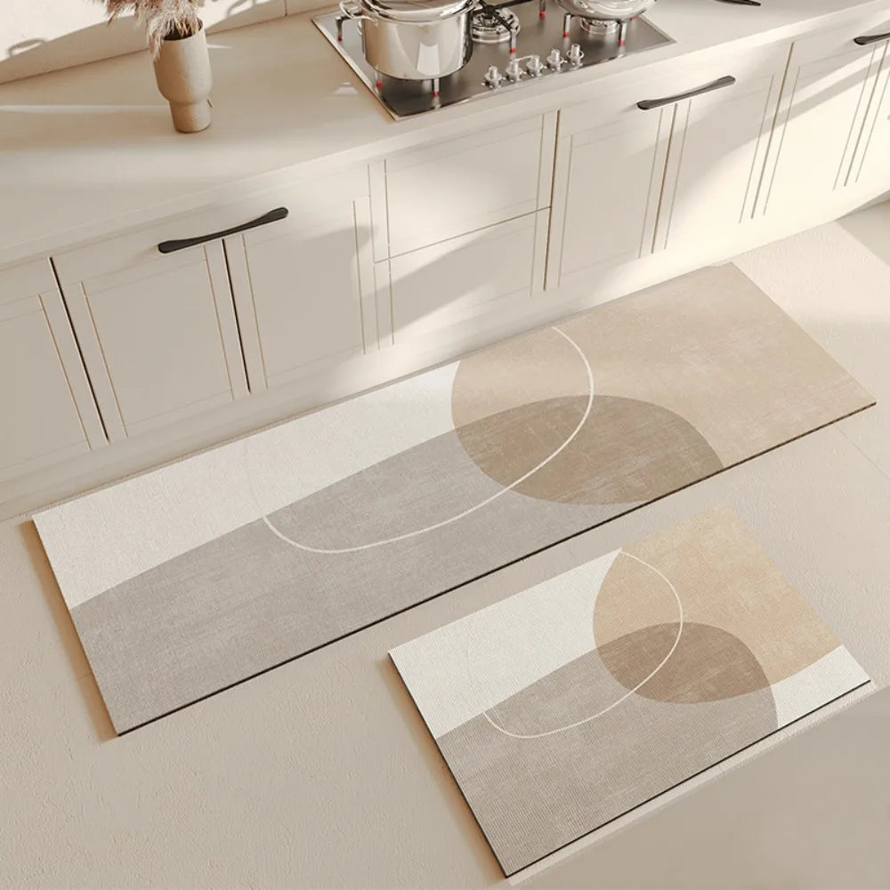2PC Light Beige Kitchen Floor Mats Non Slip Absorbent Set