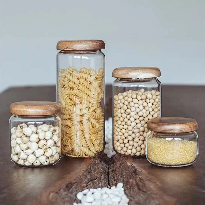Glass Food Storage Jar With Acacia Wood Lid Airtight Container