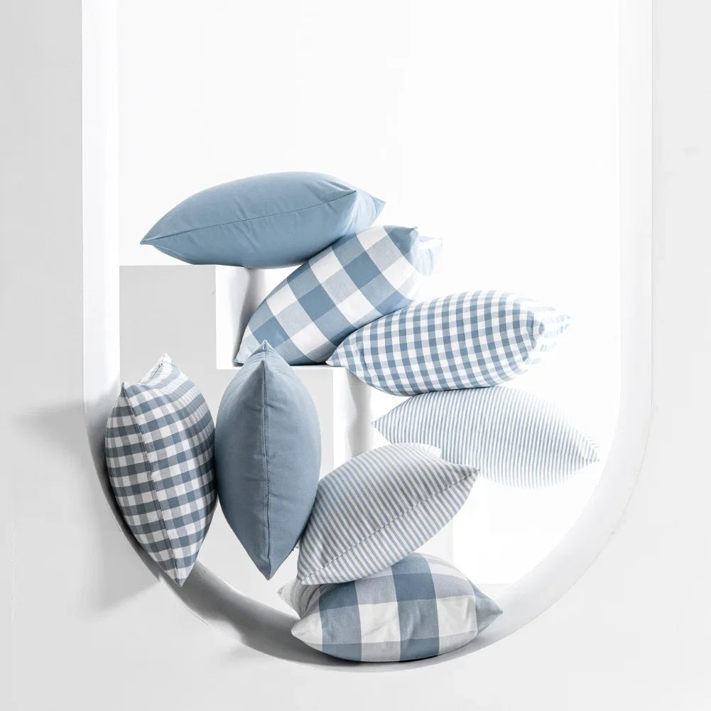 1PC Light Blue Plaid Baby Pillow Cover Sofa Home Decor