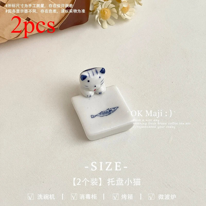 Kawaii Cat Dog Chopstick Holder Ceramic Tableware Rest Kitchen Decor