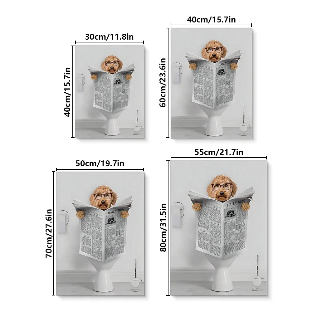 Funny Dachshund Toilet Reading Canvas Wall Art Bathroom Decor