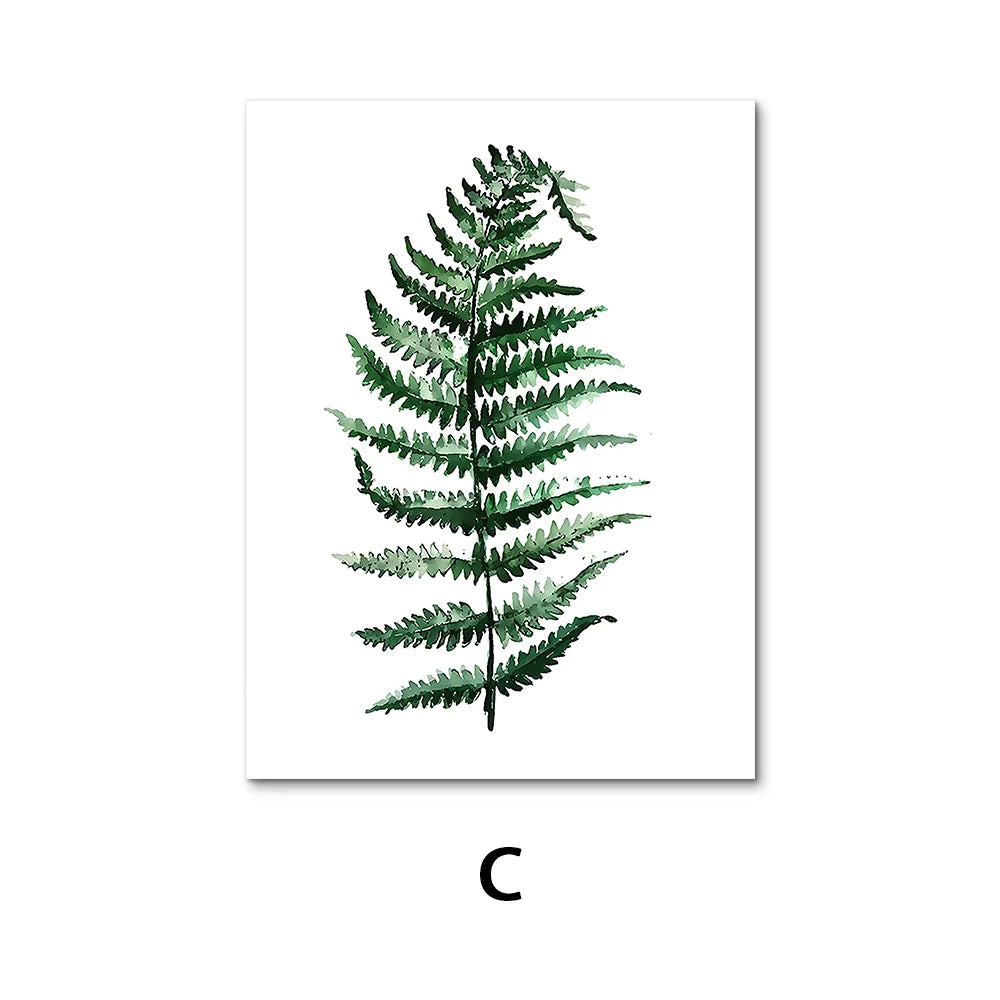 Nordic Green Plants Canvas Monstera Fern Banana Leaf Wall Art