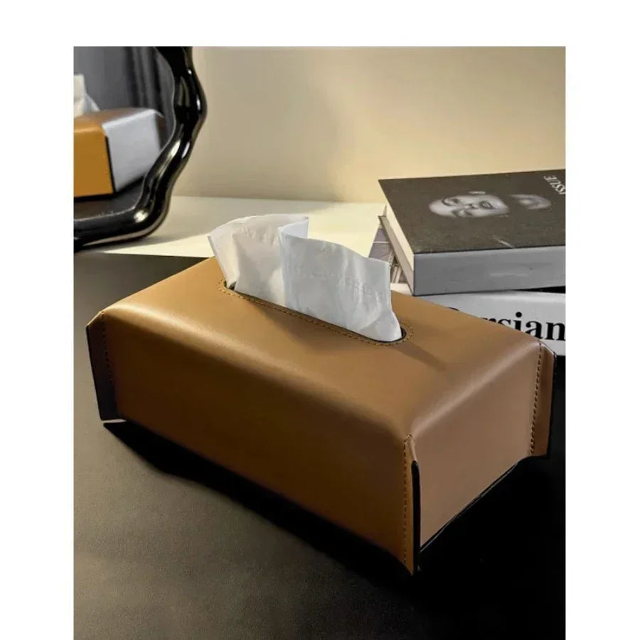 Woven Leather Tissue Box Holder Luxury Napkin Case Home Decor