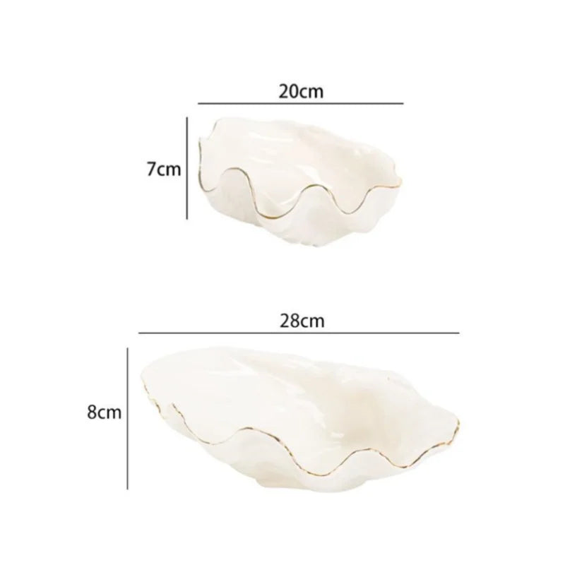 DecorBites™ Gold Ceramic Seashell Bowl: Luxe Decorative Storage Tray for Candy, Fruit, Jewelry