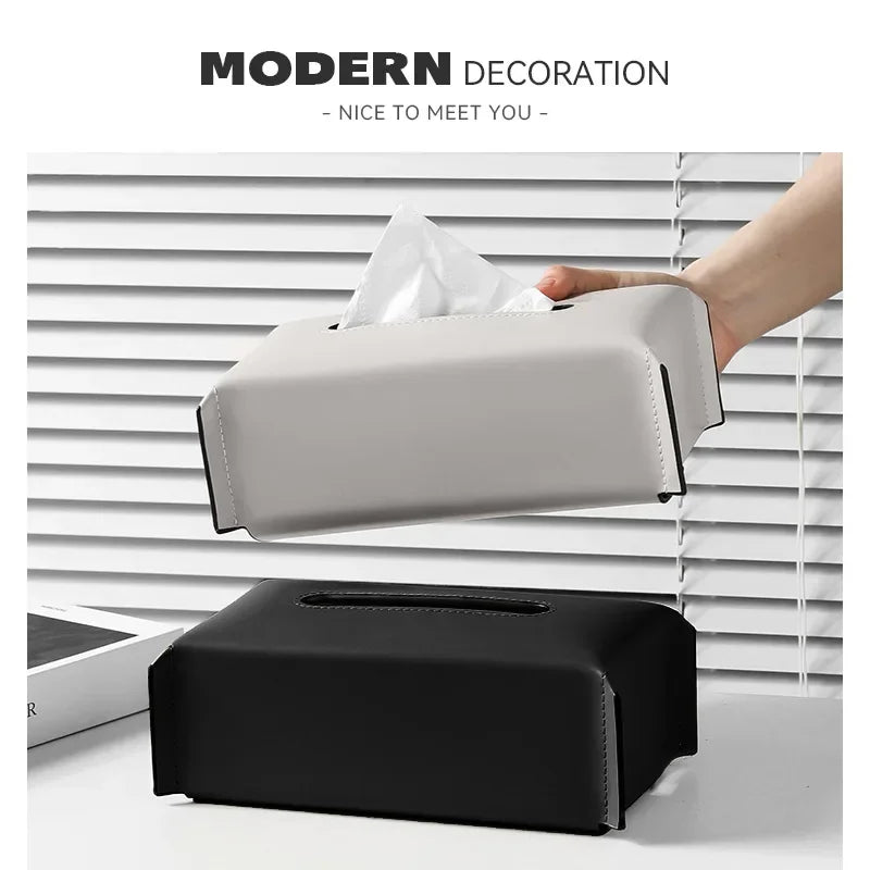 Woven Leather Tissue Box Holder Luxury Napkin Case Home Decor