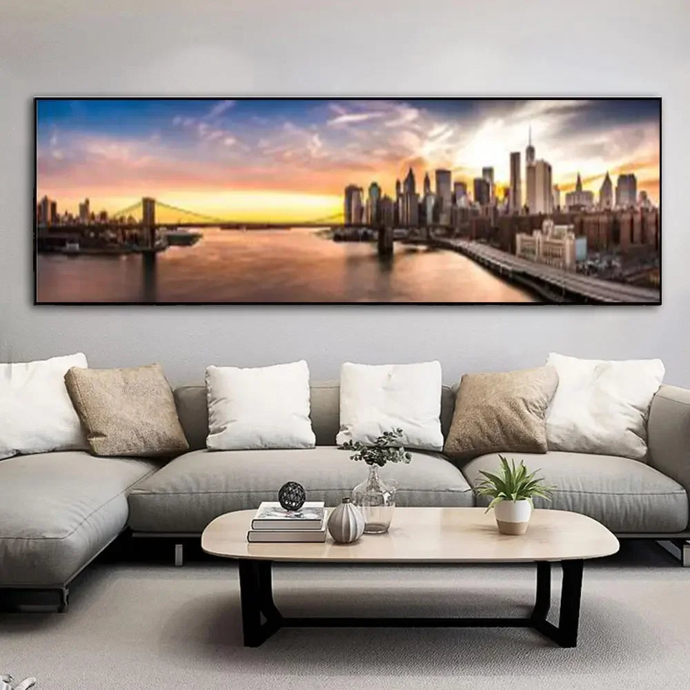 Modern Minimalist Seaside Goldenwood Bridge Landscape Canvas Wall Art Decor