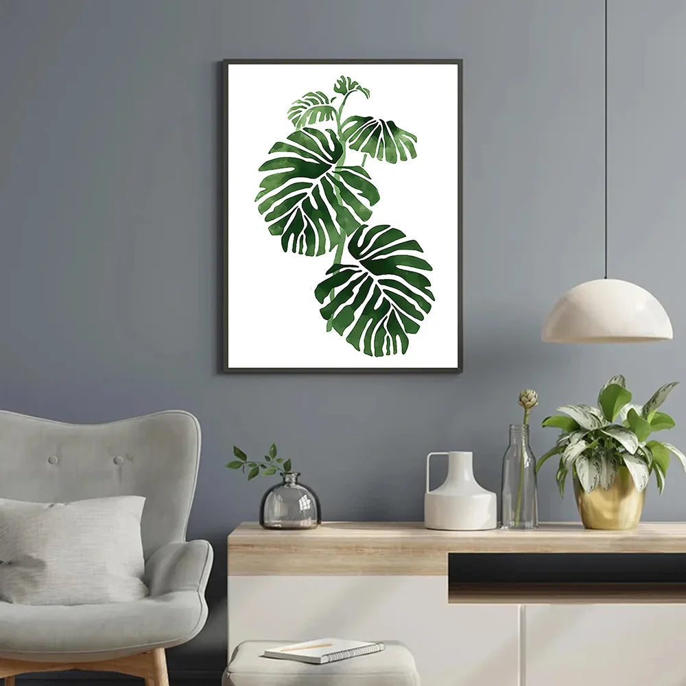 Nordic Green Plants Canvas Monstera Fern Banana Leaf Wall Art
