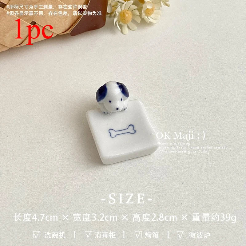 Kawaii Cat Dog Chopstick Holder Ceramic Tableware Rest Kitchen Decor