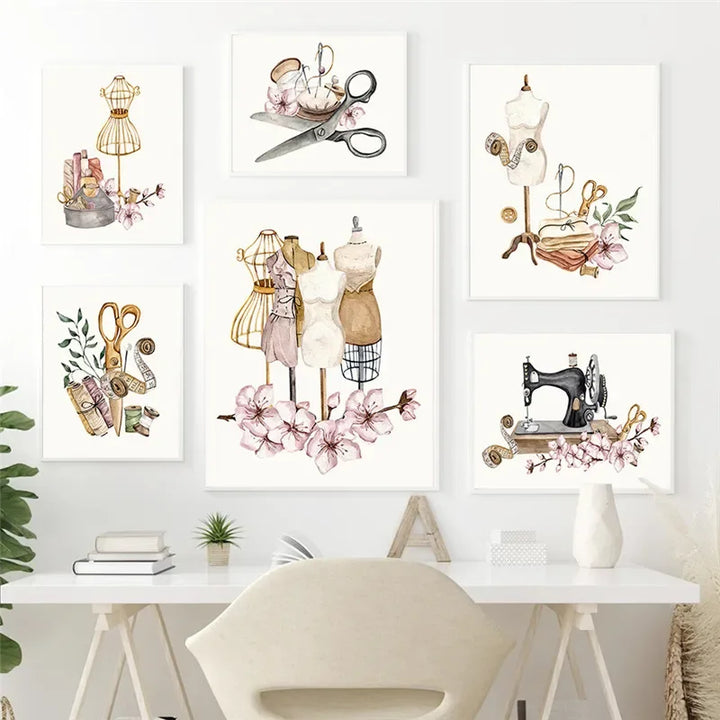 Bohemian Sewing Machine Women Fashion Canvas Wall Art Home Decor