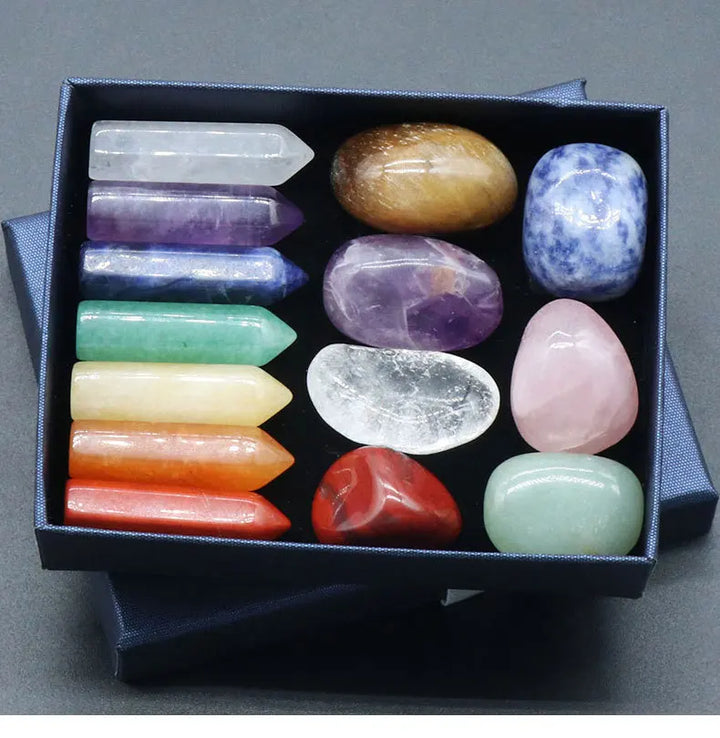 14PCS Natural Stone Chakra Reiki Healing Quartz Gemstone Decor Set