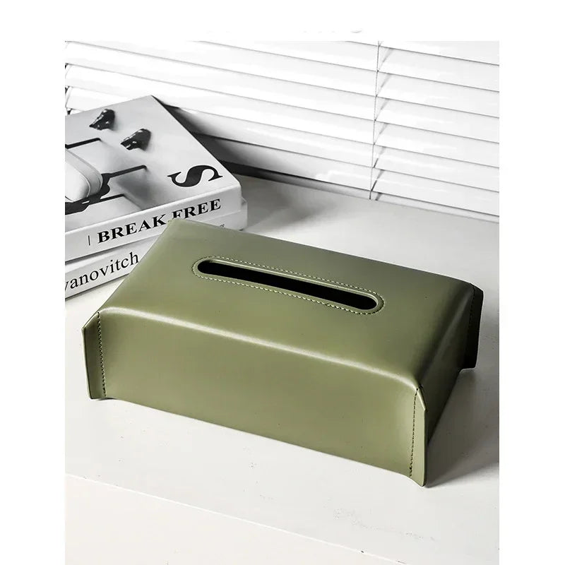 Woven Leather Tissue Box Holder Luxury Napkin Case Home Decor